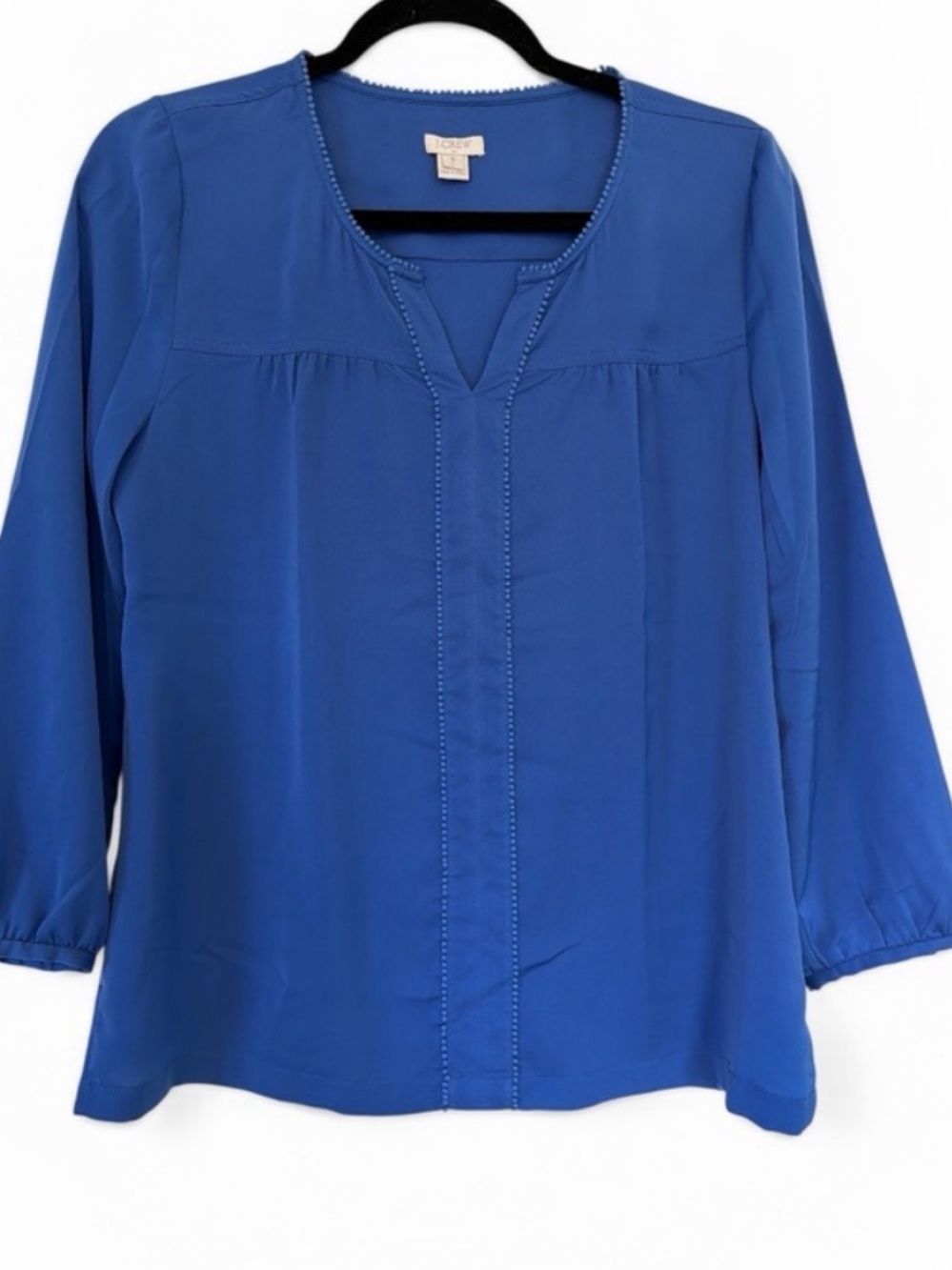 J.Crew Blue Split Neck Peasant Blouse Women’s Small 3/4 Sleeve